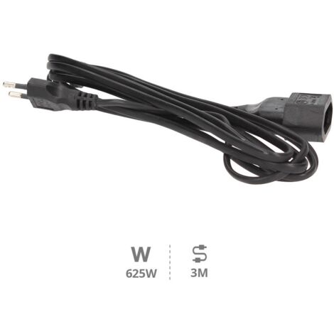 Prolongador de cable eléctrico negro 3 metros 2x0,75 mm 625W