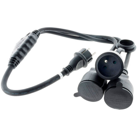 Prolongateur à triple tête pour chantier HO7RN-F 16A 3G1,5mm² - Noir 1m - Zenitech
