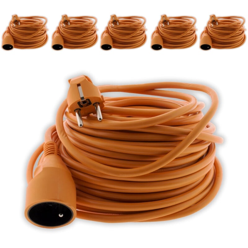 Lot de 6 prolongateurs jardin 16A HO5VV-F 3G1,5mm² 2P+Terre 25m - Orange Zenitech