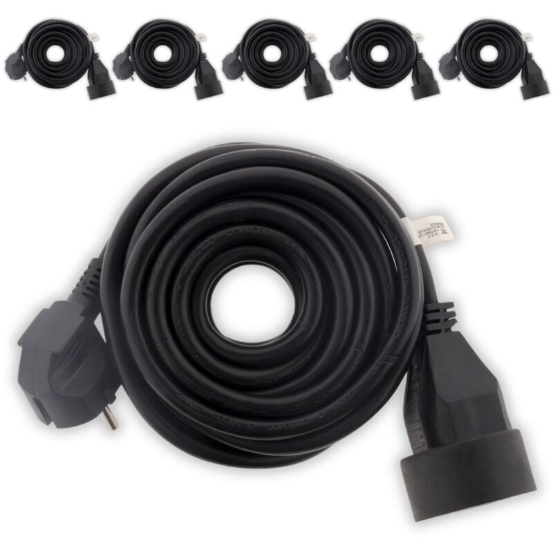 Lot de 6 prolongateurs 16A 2P+T HO5VV-F 3G1,5mm² - Noir 5m