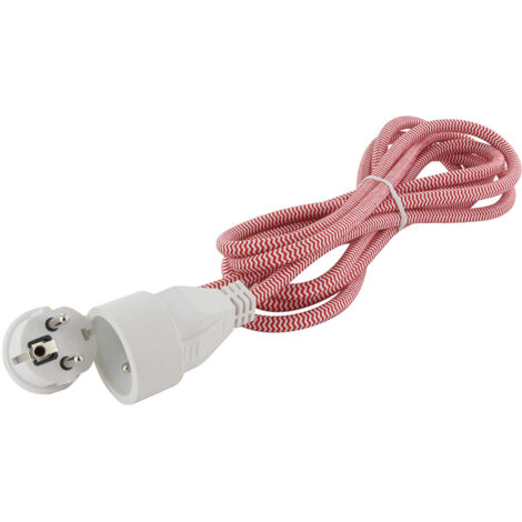Prolongateur textile fiche plate 5m - Rouge et Blanc - Chacon