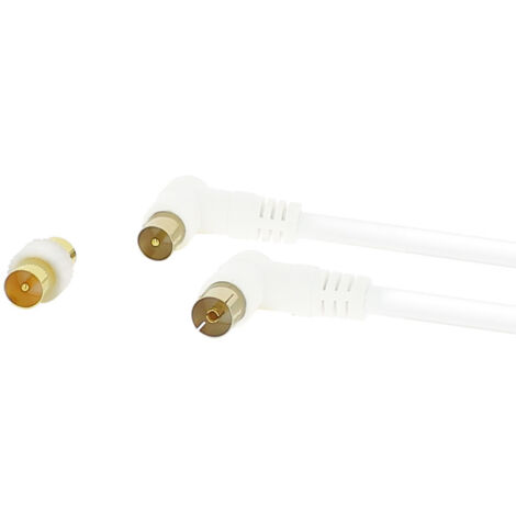 Prolongateur TV 9,52 mm coudé à 90° blanc 17 VAtCA mâle/femelle 1,5 mètre + adaptateur mâle/mâle Gold - FUJIONKYO - 4...