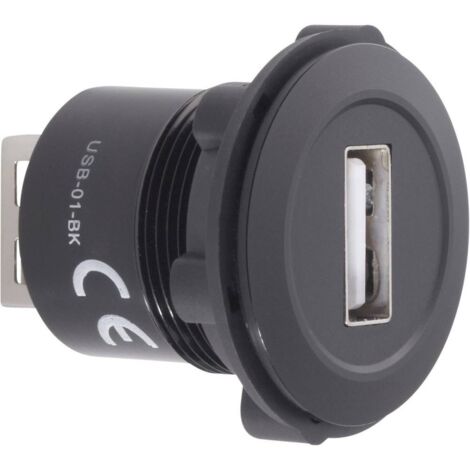 Tru Components – Prolongateur USB 2.0 USB femelle type A 1229317 – Norme USB 2.0 – Longueur 31.7 mm – Aluminium anodisé pour montage 1 à 10 mm - USB-01-BK