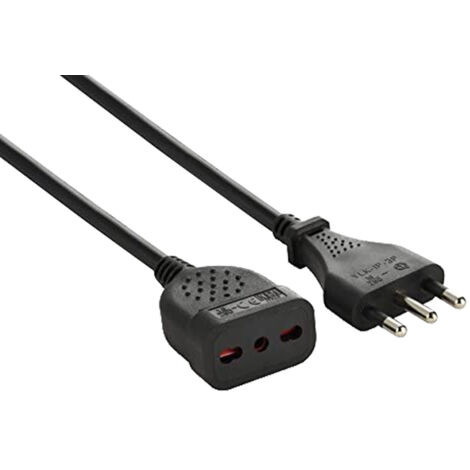 Prolunga 3 mt spina e presa bivalente 10/16A, nero - sezione cavo 3G1 mm²
