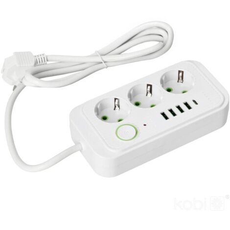 Prolunga 3 prese + 4xUSB + USB-C 1,5m con cavo di messa a terra 3x1,5 bianco