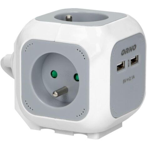 Prolunga a 4 vie 2P+Z, caricabatterie 2xUSB OR-AE-13144 grigio-bianco