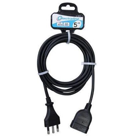 Prolunga elettrica 3x1 16A bipolare nera - lunghezza 5 metri - 5 pz