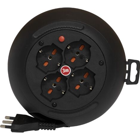 Prolunga Elettrica con Avvolgicavo Brennenstuhl 1100535  Prolunga Elettrica 3 Metri Ultrapiatta e Pratica  4 prese Polivalenti (10/16A + Schuko)  Altezza Solo 6cm  Diametro 18cm  Colore Nero
