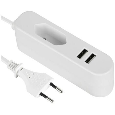 Prolunga euro cable con 2x usb porte di ricarica usb: 2,4a uscita condivisa, cavo da 1,4 m, bianco, perfetto per i viaggi