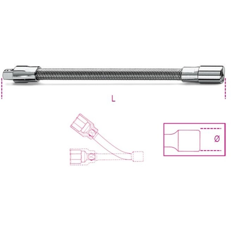 Prolunga flessibile con attacchi quadri femmina e maschio 1/4 cromata art. 900FL