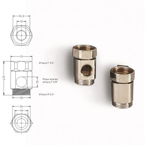 Prolunga in ottone cromato MF 3/4" con dado girevole e presa 3/8" 786506OC
