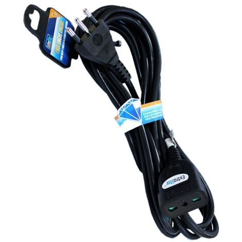 Prolunga Lineare Colore Nero 3M 3X1.0mm Spina Italiana 16A Presa Bipasso 10/16A Max 3500W