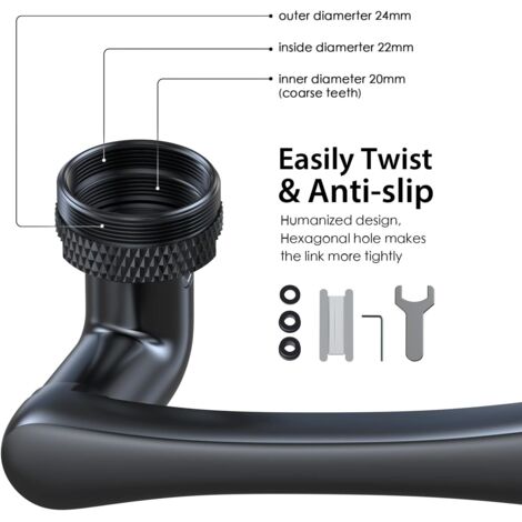 Prolunga per rubinetto con 1440°, braccio robotico Aoresac, per lavello da cucina e bagno, 2 modalità di acqua regolabili, applicabile a M20, M22, M24 (nero)