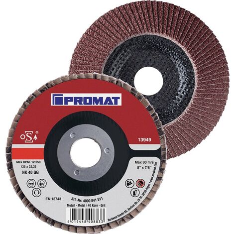 PROMAT  Fächerscheibe  D. 115 mm Körnung 40 gekröpft Stahl/Holz Normalkorund