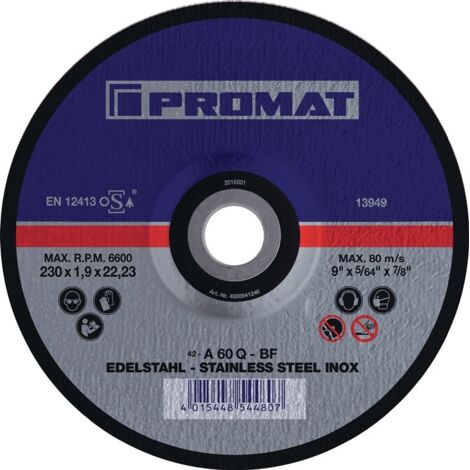 PROMAT  Trennscheibe RVS D230x1,9mm gekröpft INOX Bohrung 22,23 mm