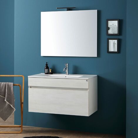 PROMENADE MUEBLE DE BAÑO SUSPENDIDO 90CM LAVABO Y ESPEJO SOLE