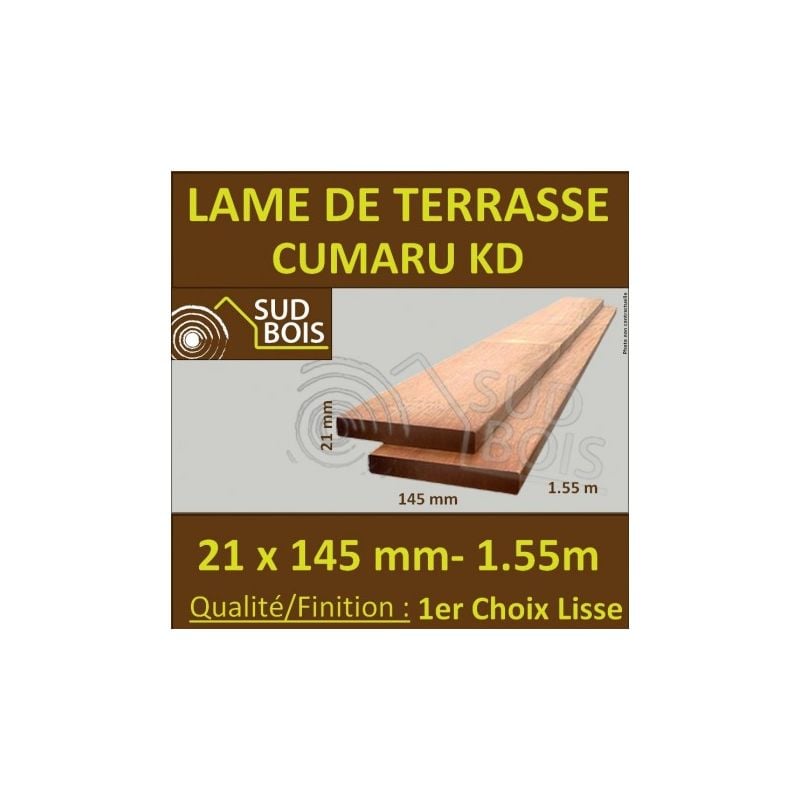 Lame de Terrasse Cumaru kd 1er Choix 21x145 Lisse 2 Faces 1.55m
