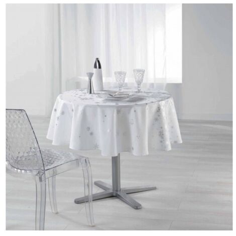 Promo Linge Nappe De Noël Ronde Anti-Tâches - Constellation - Blanc