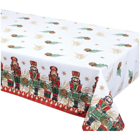 Nappe Père Noël, étoiles et cadeaux, blanc-rouge, ovale, 150x240cm, 100%  polyester anti-taches