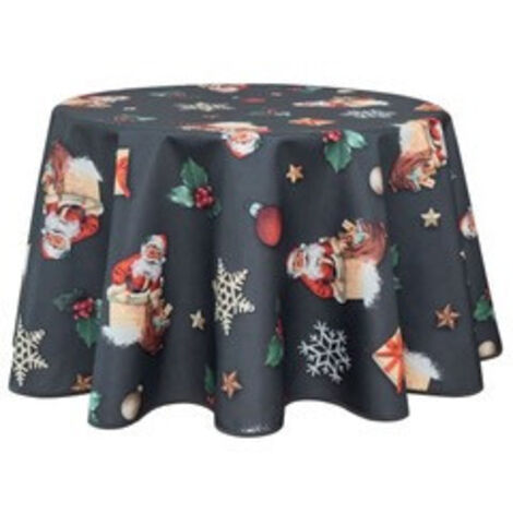 Promo Linge Nappe de Noël Ronde ou Rectangle - Tissu Antitache/Imperméable – Tradition – - anthracite - 160cm