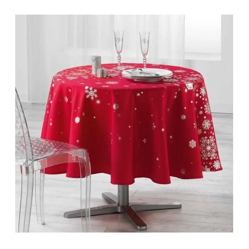 Promo Linge Nappe De Noël Ronde Anti-Tâches - Constellation - rouge .