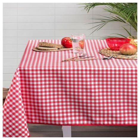Promo Linge Nappe Rectangle de Table Anti-Tâches 100% Polyester Motif Vichy - 240x150cm