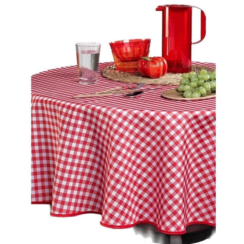 Promo Linge Nappe Ronde de Table Anti-Tâches 100% Polyester Motif Vichy