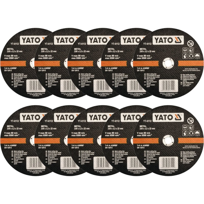 Yato - Promo lot 10 disques 230 x 3 x 22.2 plats a tronconner les metaux