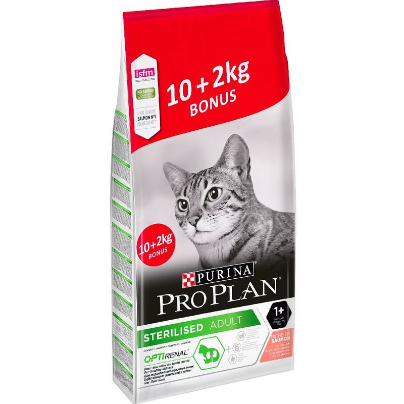 

PROMO Purina Optirenal Gato esterilizado Salmón pienso 10kg +2kg gratis - Pro Plan