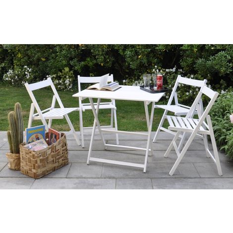 Promo set giardino tavolo Price + 4 sedie Happy Hour in legno bianco