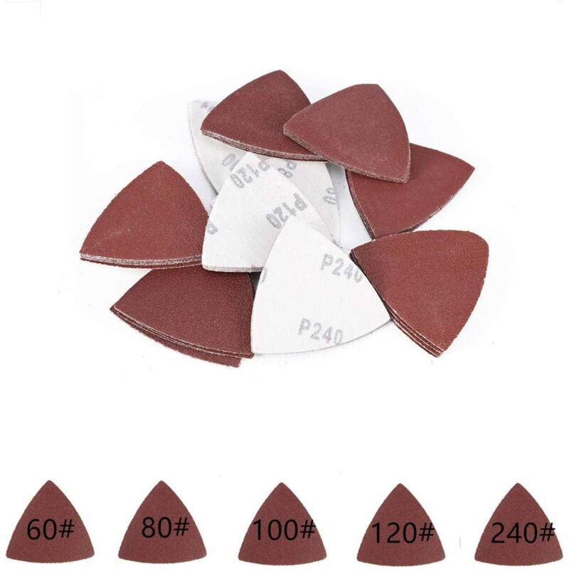 Promoción, Disco de lijado Hojas de lijado triangulares Discos de lijado 80 x 80 x 80 mm Grano 60/80/100/120/240 para lijadora 55 PCS, AAFGVC