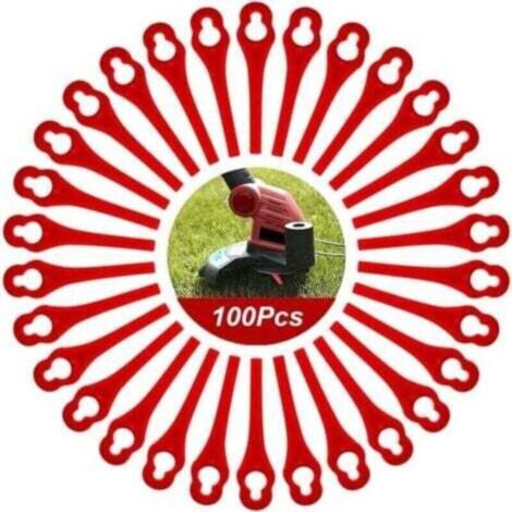 Promoción ZVD: 100 cuchillas de repuesto de plástico para cortacésped, cuchillas para desbrozadora inalámbrica, cuchillas de repuesto para jardín, agujero grande de 12 mm, tamaño pequeño.