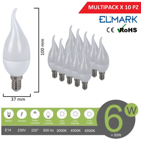 Promopack x 10 pz lampadina led oliva E14 8w attacco piccolo