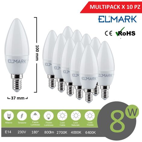 Promopack x 10 pz lampadina led oliva E14 8w attacco piccolo bianco basso consumo luce fredda naturale calda  Calda 2700k