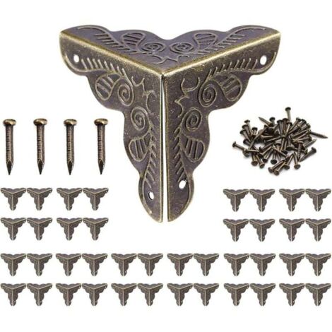 Promotion, 10pcs Coin Vintage,Coin Meuble Metal Antique,Coins de protection pour caisses et meubles Style Vintage,Aspect Bronze Meubles Décoratifs,Comprend 40 Clous-25x35mm,
