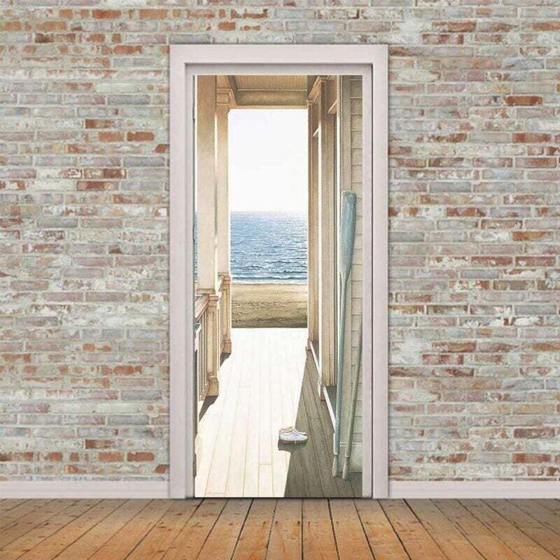 Promotion 2 Pcs 3D Sticker de Porte Effect Auto-Adhésif Amovible Autocollant pour Décor Cuisine Chambre Salle de Bain Mur(38.5cm×200cm)