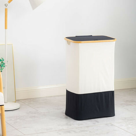 Promotion Grand Panier à Linge avec Couvercle, Grand panier linge sale avec Poignées en Bambou pour Vêtements, bac a linge laundry basket Pliable Grand 443373 （noir）