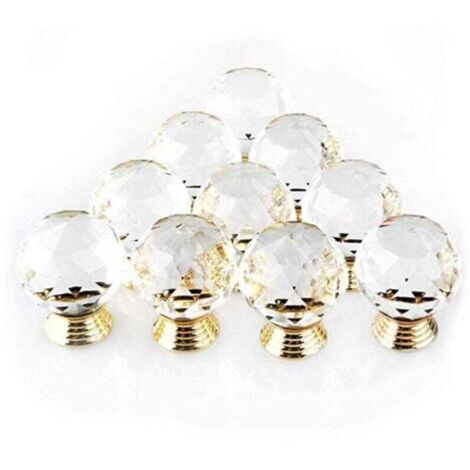 Promotion Lot de 10 Poignée Bouton de Porte forme Diamètre 30mm Cristal Or,Boutons d'armoire Mant Rond Verre Boutons Décoration pour Meuble Tiroir