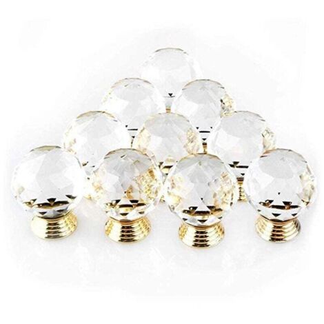 Promotion Lot de 10 Poignée Bouton de Porte forme Diamètre 30mm Cristal Or.Boutons d'armoire Mant Rond Verre Boutons Décoration pour Meuble Tiroir