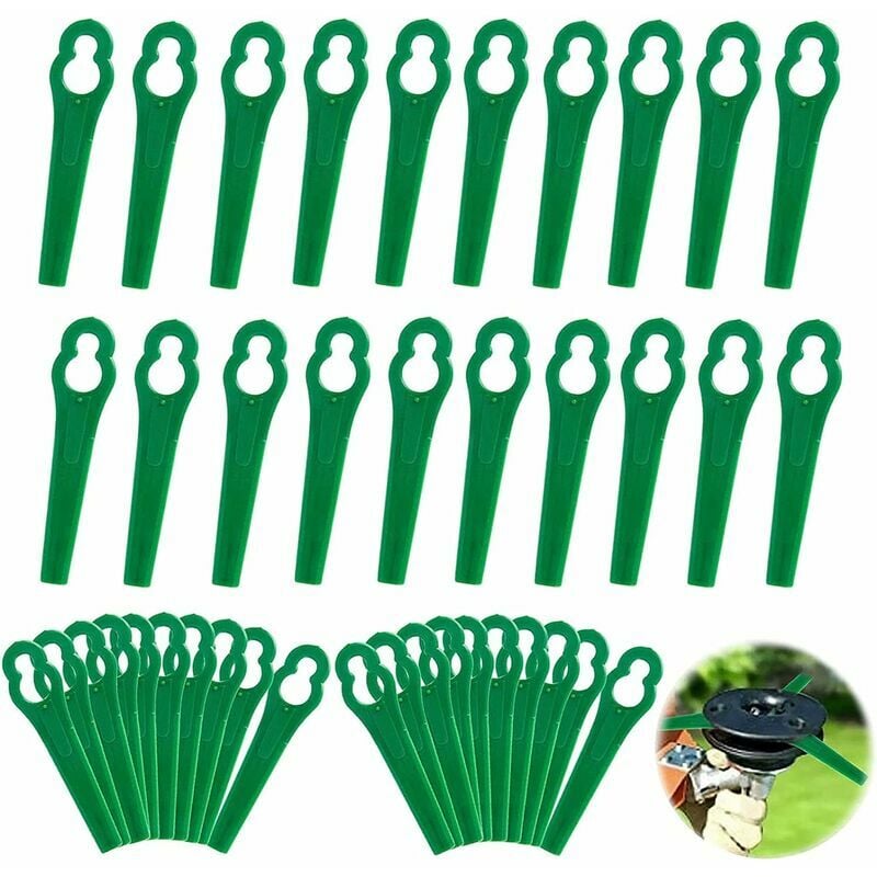 Promotion: Lot de 100 lames en plastique vertes (L83, 10×5mm) de rechange pour coupe-bordure, tondeuse à gazon et débroussailleuse sans fil, idéales