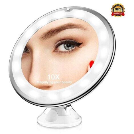 Promotion, Miroir Grossissant X10, Miroir Grossissant Lumineux LED de Voyage avec Ventouse, Miroir Grossissant Mural Portable, Rotation à 360°, Miroir à Poser Idéal pour Rasage et Maquillage,--
