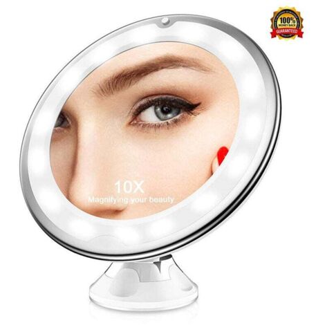 Promotion, Miroir Grossissant X10, Miroir Grossissant Lumineux LED de Voyage avec Ventouse, Miroir Grossissant Mural Portable, Rotation à 360°, Miroir à Poser Idéal pour Rasage et Maquillage,--TRIMEC