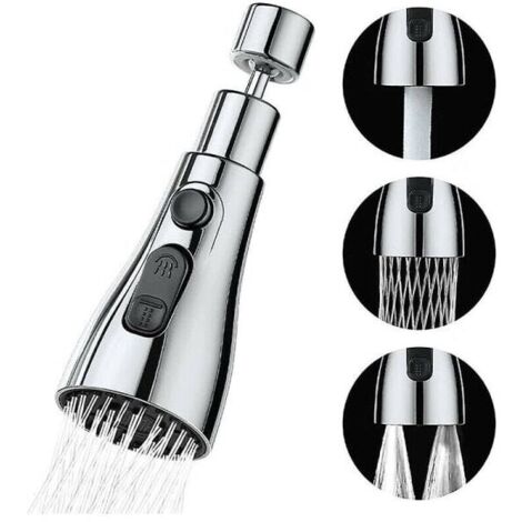 Promotion Robinet de Cuisine Douchette 3 Modes - Buse de robinet de cuisine à 360 degrés, tête de mitigeur, douchette pour flexible d'évier, rallonge de robinet de cuisine (Argent)
