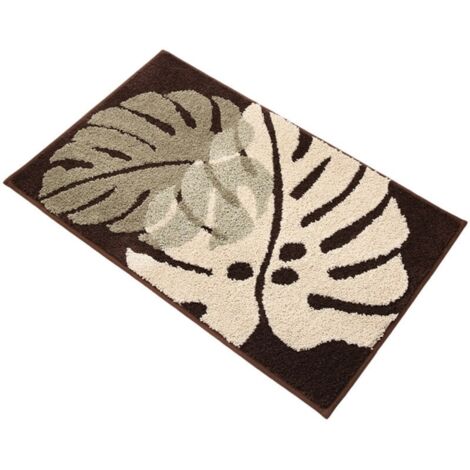 Promotion Tapis de Salle de Bain Nomeni à Motif Feuilles - Imperméable en Microfibre, Antidérapant, Décoratif - Couleur Marron