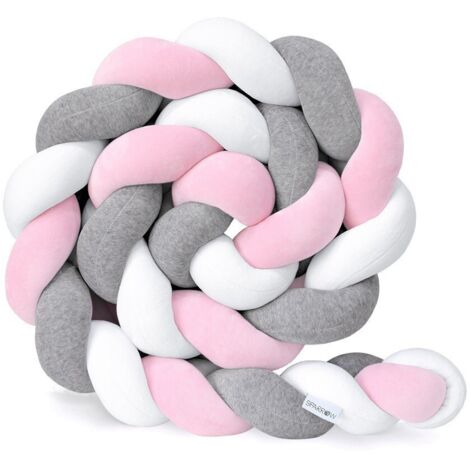 Promotion Tour de lit bébé—1.5M Tour De Lit Coussin Serpent Coussin Tresse Pare-Chocs Velours Protection Bebe Cloture En Tissu Anti-Collision (Blanc+Gris+Rose)