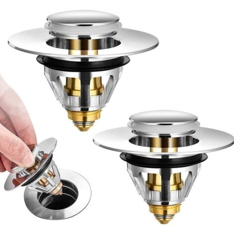 Promotion Universel Bonde de Lavabo Pop-Up, 2 Pièces Flitre de Vidange Anti-Bloqué, Bonde de Baignoire en Acier Inoxydable et Cuivre Pur, Flitre Cheveux Anti-Odeur pour Les Trous de 34 à 38mm