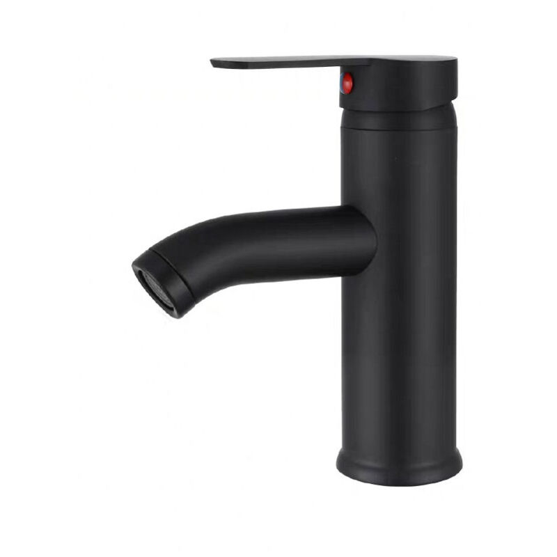 [Promotions en stock] B-Mitigeur de lavabo cascade noir, mitigeur de lavabo de salle de bain à poignée unique bas, petit bec rond en laiton, eau