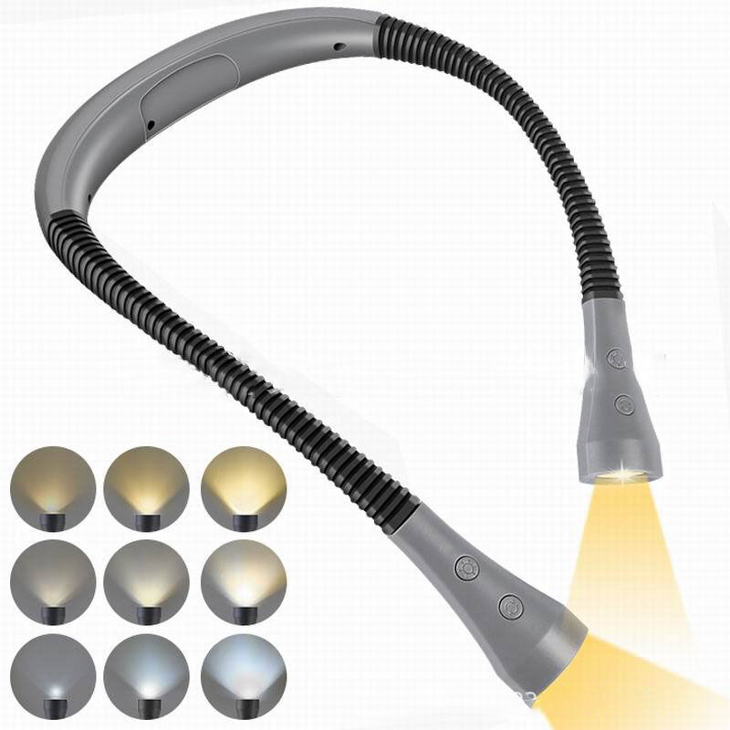 [Promotions en stock] Lampe de lecture rechargeable pour le cou, lampe de lecture de lit, 3 couleurs, 5 niveaux de luminosité, bras pliables, longue