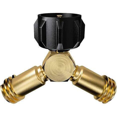 Propantank-Y-Verteiler, Propan-Adapter, 2-Wege-Ventil für eine 20-Pfund-LP-Gasflasche, die 2 Geräte verbindet, Grill
