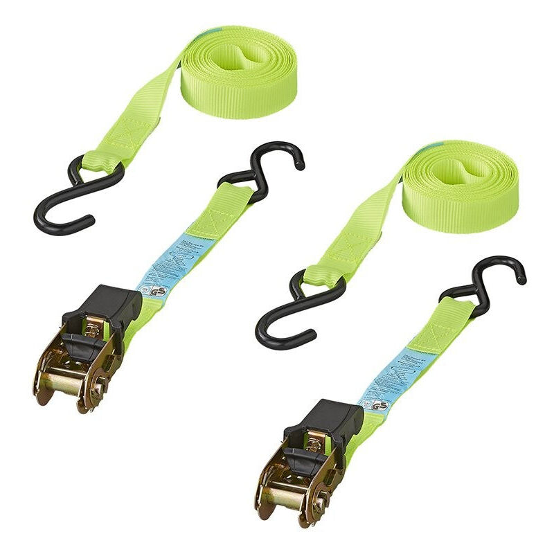 Sangle D'arrimage Avec Tendeur à Cliquet + 2 Crochets 5 Mètres - Jeu De 2 Pièces